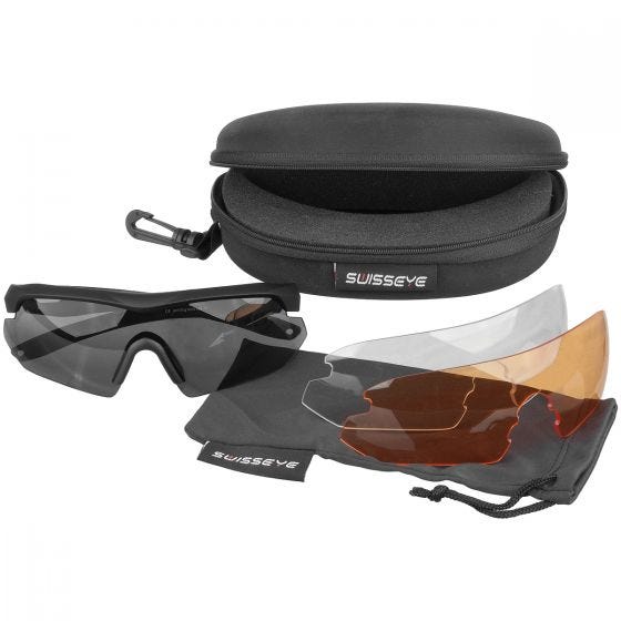 Gafas de sol Swiss Eye Nighthawk con lentes ahumadas + naranjas + transparentes y montura de goma en negro