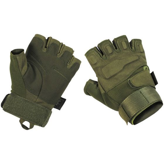 Guantes tácticos sin dedos MFH Protect en OD Green