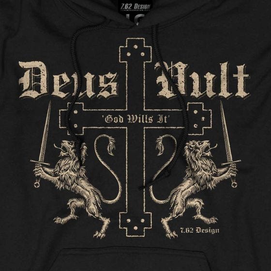 Sudadera negra con capucha, diseño Deus Vult 7.62