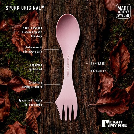 Cuchara-tenedor Original Bio Light My Fire 2 Pack - Sandy Green/Dusty Pink