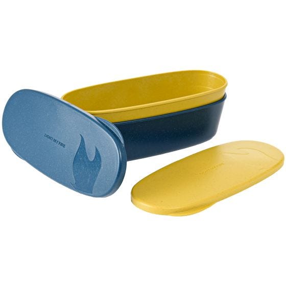 Caja de almuerzo Light My Fire SnapBox Oval Bio 2 paquetes - Musty Yellow/Hazy Blue