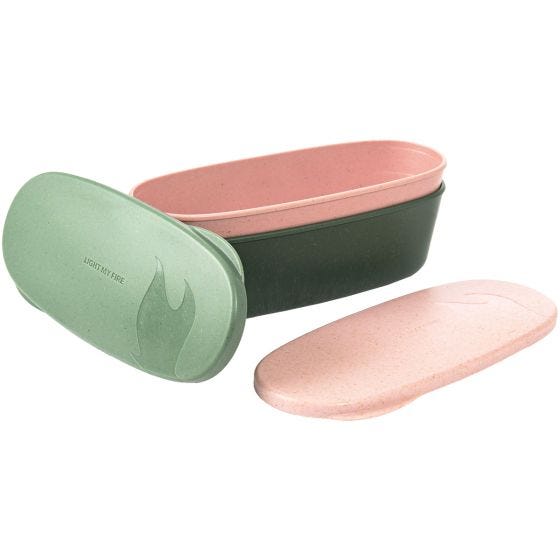 Caja de almuerzo Light My Fire SnapBox Oval Bio 2 paquetes - Sandy Green/Dusty Pink