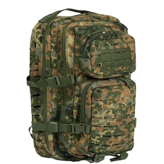 Mochila de asalto con sistema MOLLE Laser Cut Mil-Tec US de tamaño grande en Flecktarn