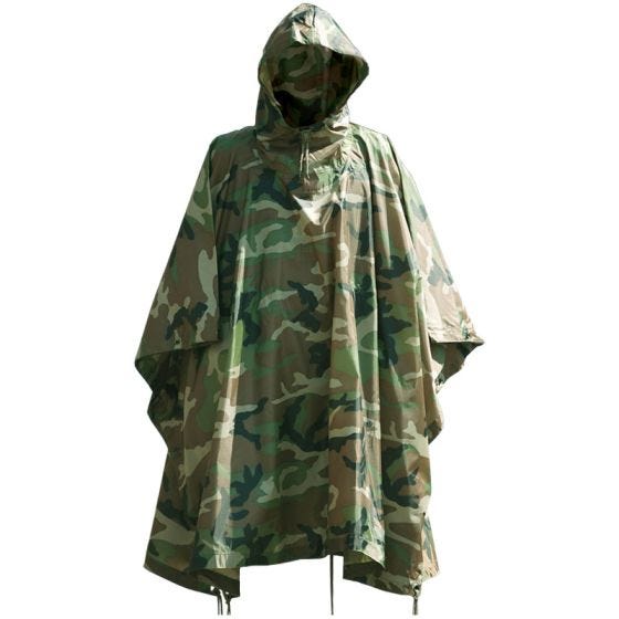Poncho impermeable de Ripstop en Woodland