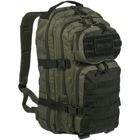 Mochila de asalto con sistema MOLLE Mil-Tec US de tamaño pequeño en Ranger Green/negro