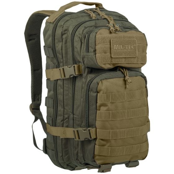 Mochila de asalto con sistema MOLLE Mil-Tec US de tamaño pequeño en Ranger Green/Coyote