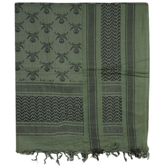 Pañuelo Shemagh Mil-Tec Skull en verde oliva / negro