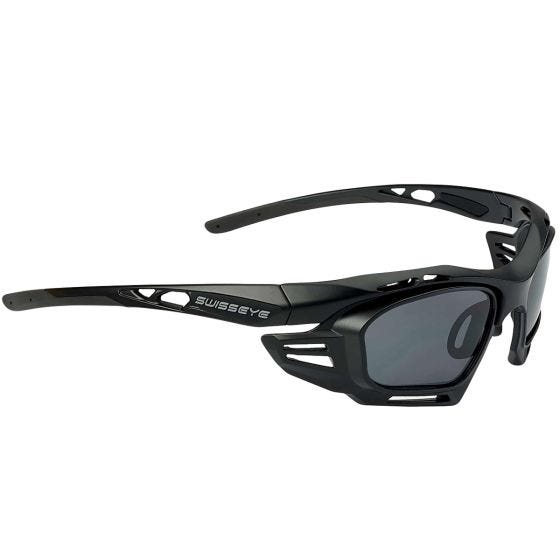Gafas de sol Swiss Eye M-Cover 6C - Inserciones en negro/ahumado, lentes naranjas de repuesto/marco negro mate/negro