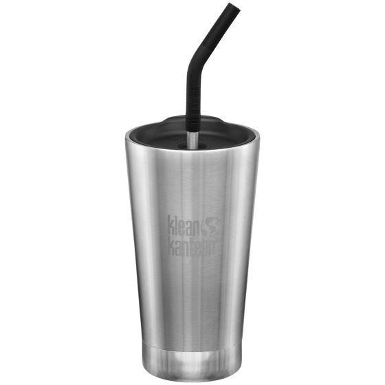 Vaso con pajita Klean Kanteen aislante por vacío de 473 ml en Brushed Stainless