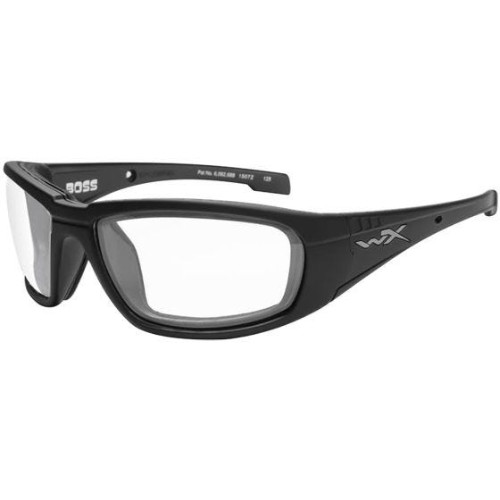 Gafas Wiley X WX Boss con lentes transparentes y montura en negro brillante