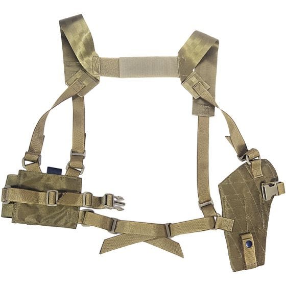 Funda de pistola para hombro Flyye con panel MOLLE en caqui