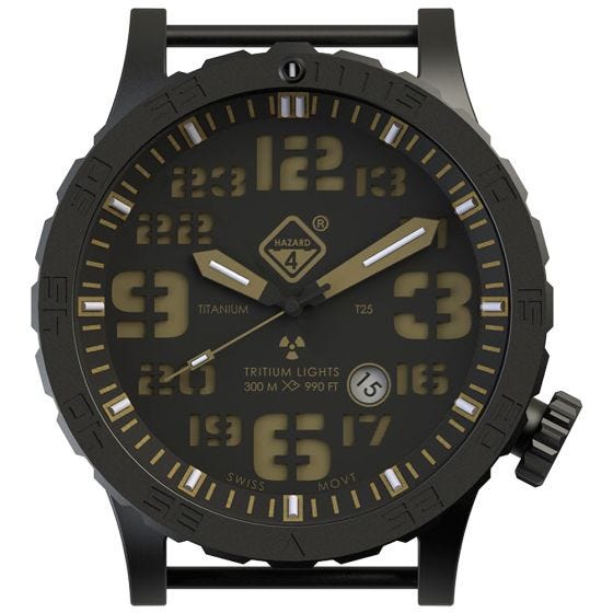 Reloj de titanio con tritio Hazard 4 Heavy Water Diver en Cavern y detalles en verde y amarillo