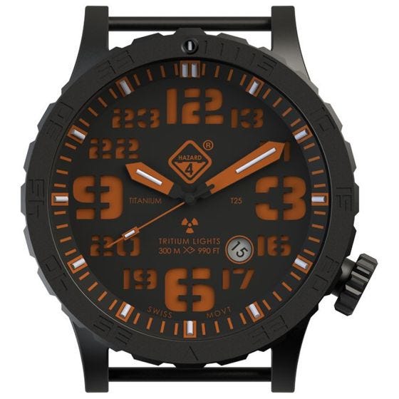 Reloj de titanio con tritio Hazard 4 Heavy Water Diver en Agent Orange y detalles en verde y amarillo