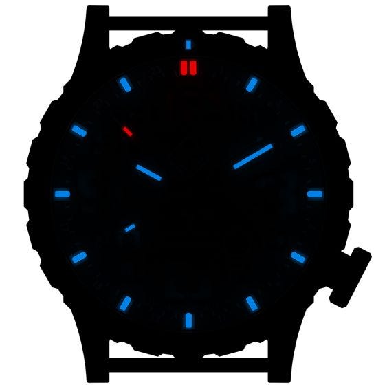Reloj de titanio con tritio Hazard 4 Heavy Water Diver en Blackout y detalles en azul y rojo