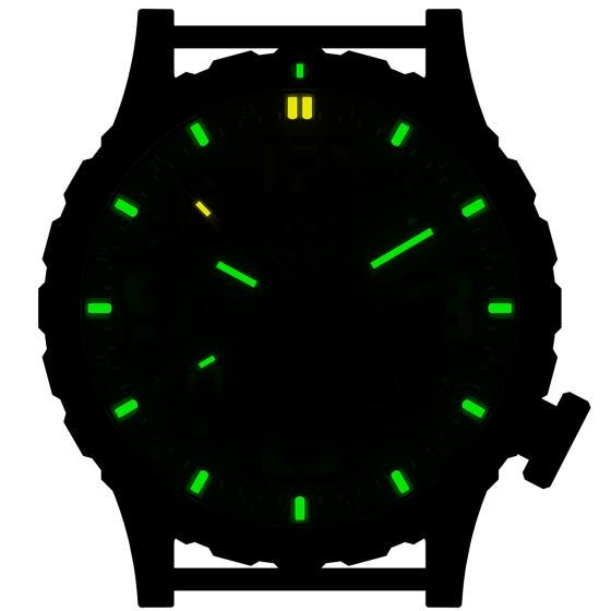 Reloj de titanio con tritio Hazard 4 Heavy Water Diver con manecilla GMT en Blacktie Yellow y detalles en verde y amarillo