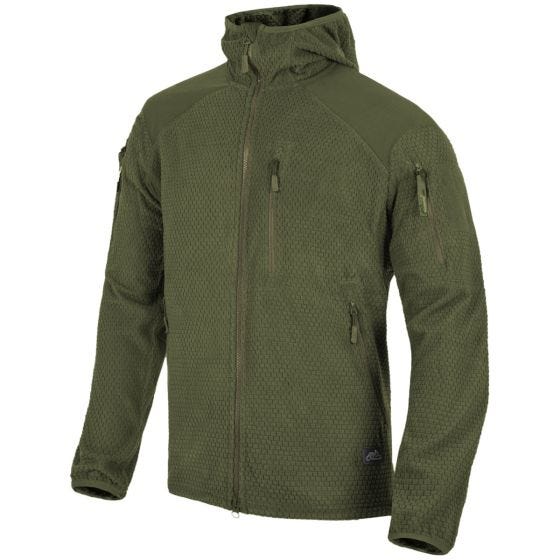 Chaqueta de estilo sudadera con capucha y forro polar de rejilla Helikon Alpha en Olive Green
