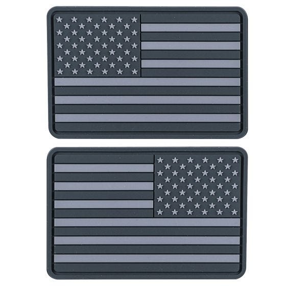 2 parches Helikon Subdued USA Flag de PVC pequeños en gris
