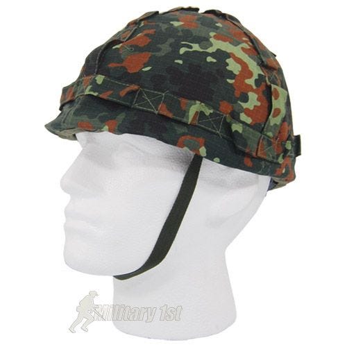 Casco de plástico MFH con funda de tela de camuflaje en Flecktarn
