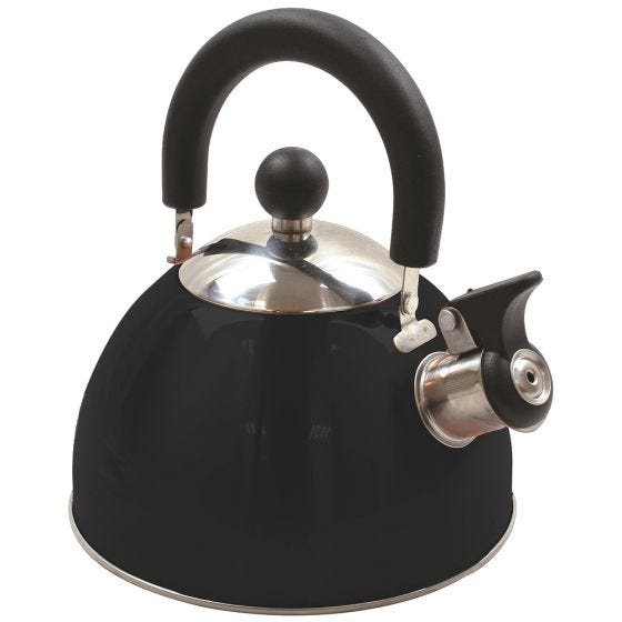 Tetera para fogón Highlander Deluxe de acero inoxidable en negro