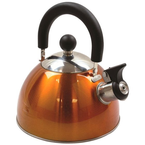 Tetera para fogón Highlander Deluxe de acero inoxidable en naranja