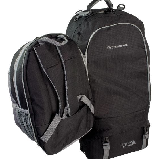 Mochila de marcha Highlander X-Plorer de 80 + 20 l en negro