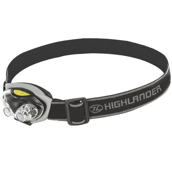Linterna frontal Highlander Spark de 4 + 2 luces LED en negro / plateado