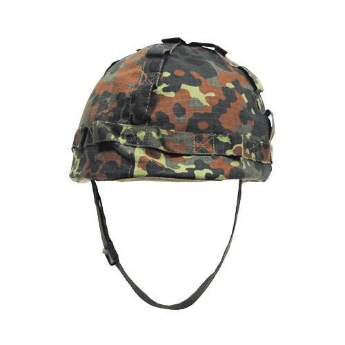 Casco de plástico MFH con funda de tela de camuflaje en Flecktarn
