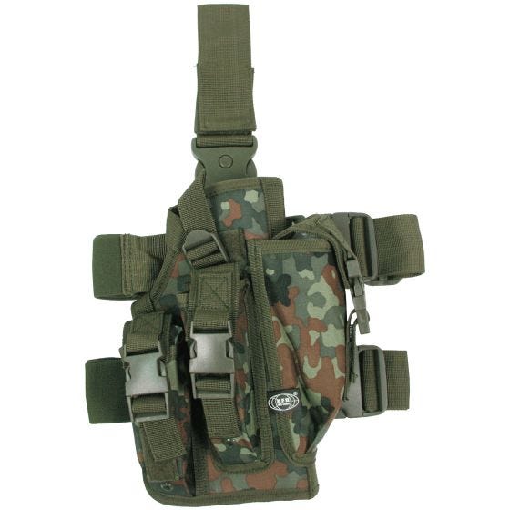 Funda de pistola para pierna MFH con 3 portacargadores en Flecktarn