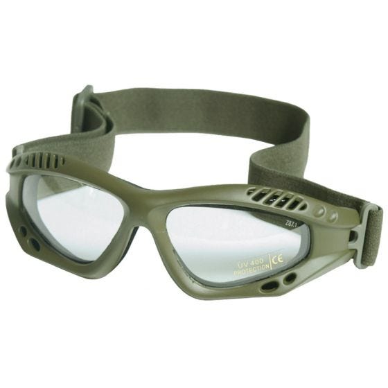 Gafas de protección Mil-Tec Commando Air Pro con lentes transparentes y montura en verde oliva