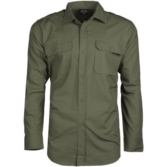 Camisa de manga larga Mil-Tec de tejido RipStop en verde oliva