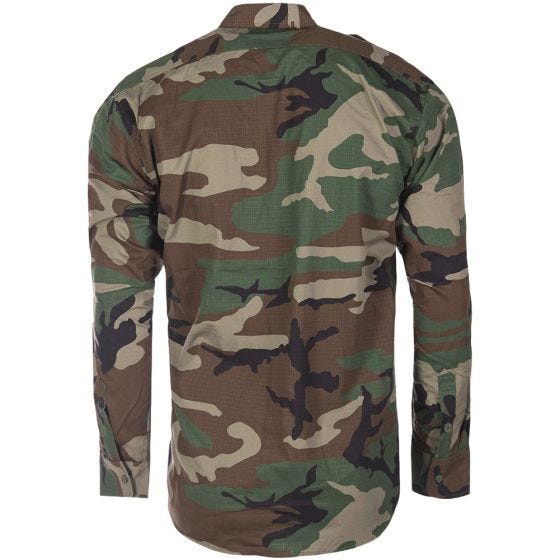 Camisa de manga larga Mil-Tec de tejido RipStop en Woodland