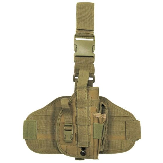 Funda de pistola para pierna MFH Tactical con sistema MOLLE en Coyote