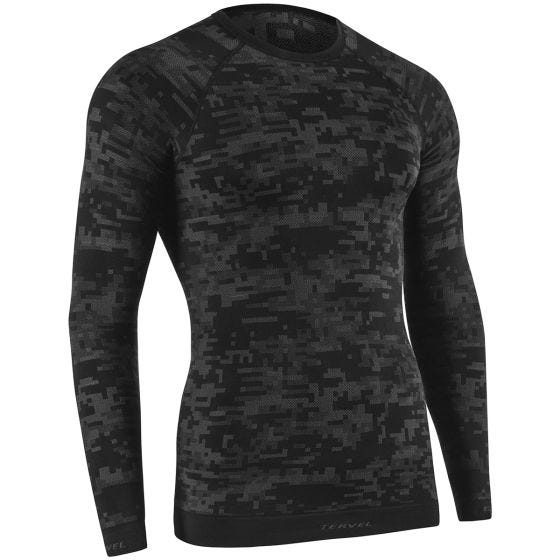 Camiseta de manga larga Tervel Optiline con patrón de camuflaje digital en negro / gris