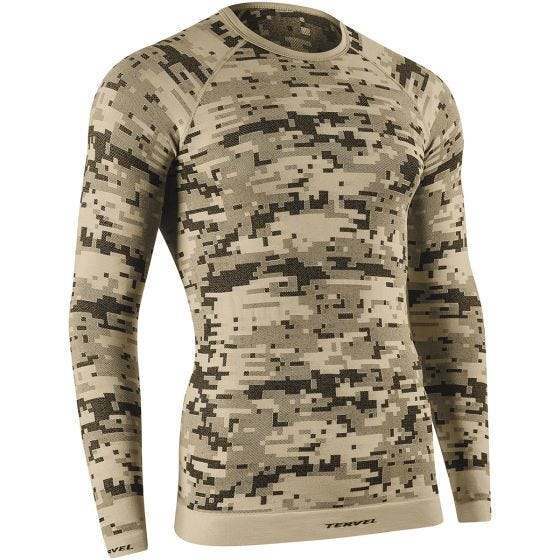 Camiseta de manga larga Tervel Optiline con patrón de camuflaje digital en Sand / gris